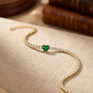 Emerald Dainty Heart Bracelet