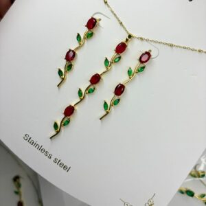 Red Tulip Necklace With Earrings