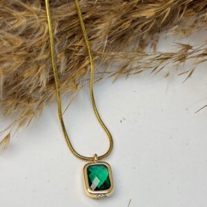 Emerald Radiance (Green square chain pendant)
