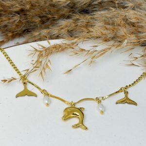Dolphin Pearl Charm Bracelet