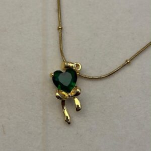 Emerald Bow Heart Chain Pendant